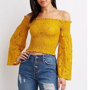 Long sleeve smocked off the shoulder top